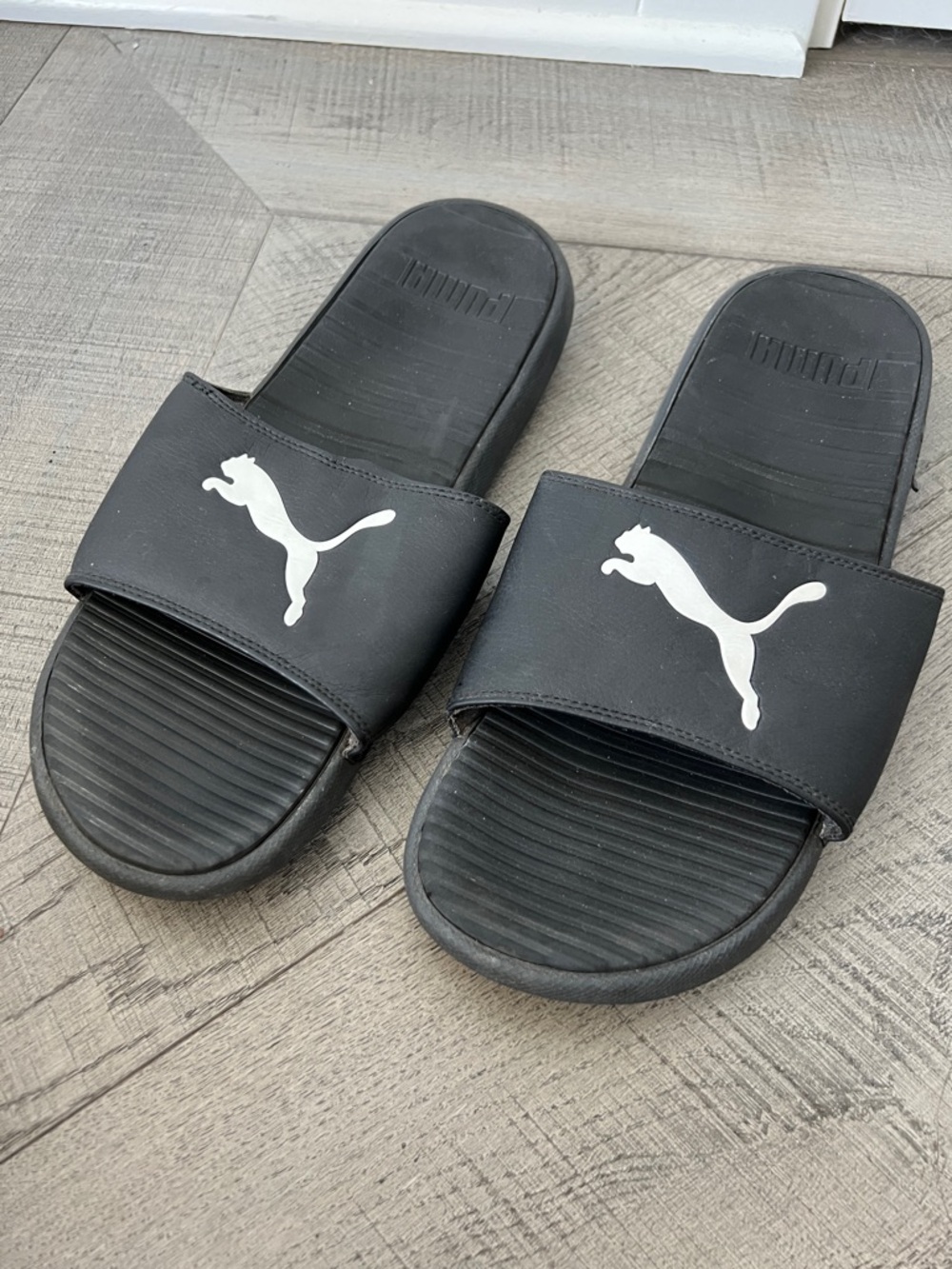 Puma Black Slides with White Puma Logo